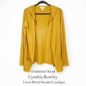 Cynthia Rowley Linen Blend Hooded Longline Cardigan Yellow Tab Sleeve S